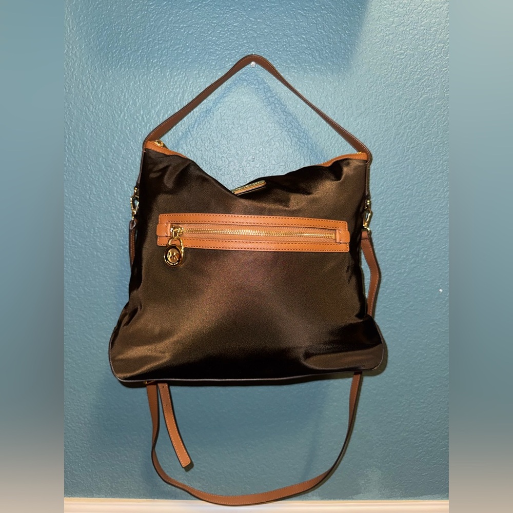 Michael Kors Nylon & Leather Trim Hobo/Crossbody Bag – Dark Brown
